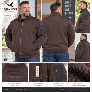 Domyos Decathlon Mens 3XL Brown Heavyweight Full Zip Sweater Jacket Strathermic